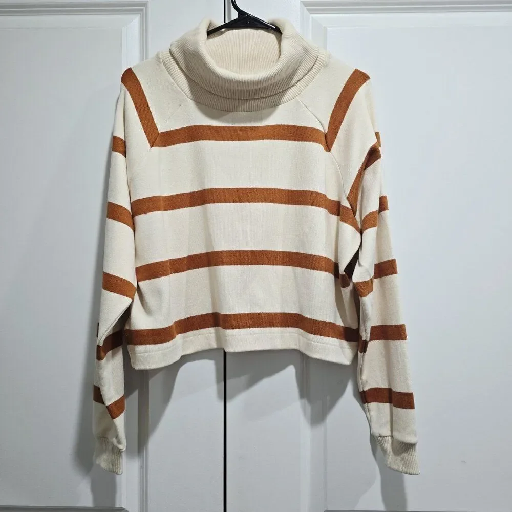 Tanya‎ Taylor - 4 Ivory & Brown Striped Turtleneck Sweater Top $325